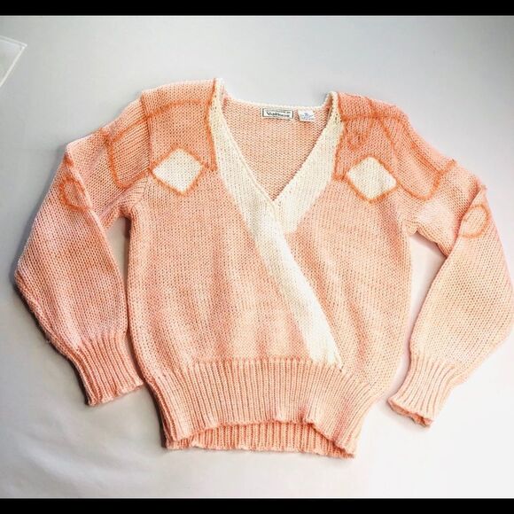 CHARLOTTE Van HORNE V-neck Sweater, Peach Coral Pink - Picture 6 of 10